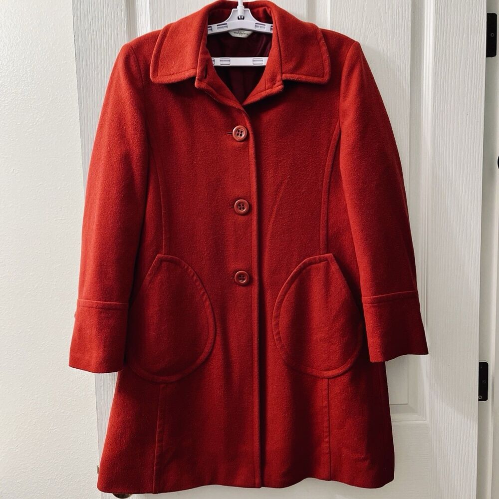 Vtg Woolworths Red Wool Pea Coat Women’s 12 Preppy Pockets Lined Collared A-line